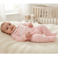 BW-13-435: Baby Girls Bow Smocked Velour All In One (NB-6 Months)